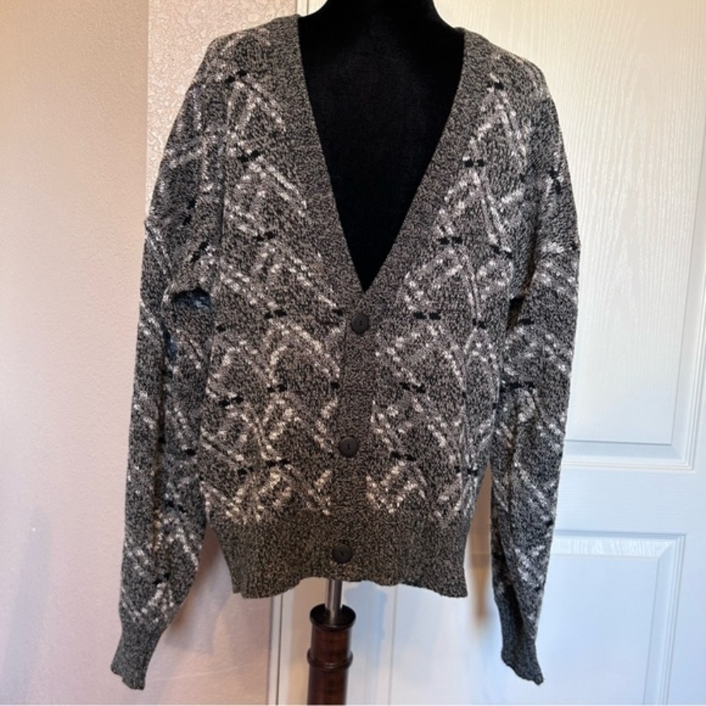 Vintage Men’s Peter England Black and Gray Grandpa Cardigan Sweater Size‎ Med